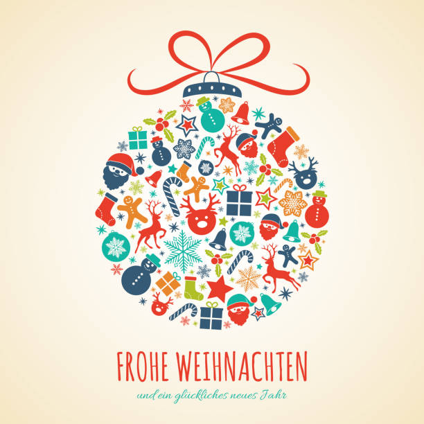 frohe weihnachten - wesołych świąt w języku niemieckim. koncepcja kartki świątecznej z dekoracją. wektor. - weihnachten stock illustrations
