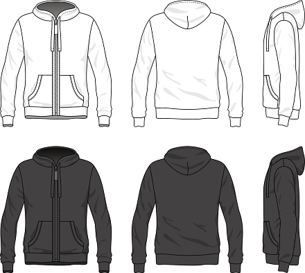 Front Back And Side Views Of Blank Hoodie With Zipper Stock ...