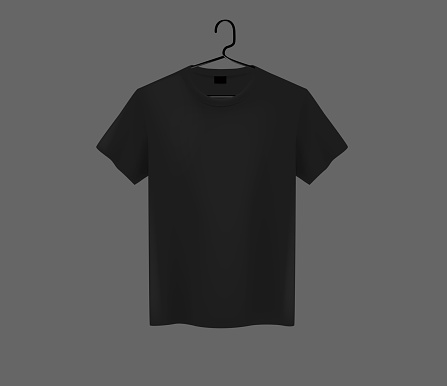 Download Front View Of Mens Black Tshirt Mockup On Metal Hanger And ...