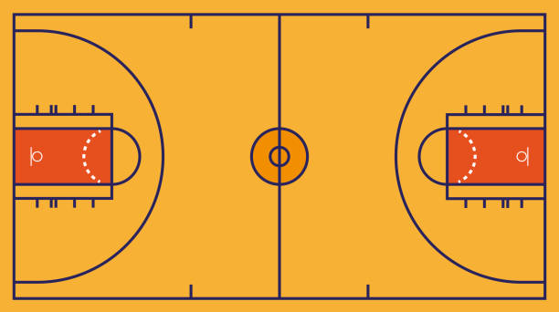 Frontal view of basket or basketball field. Geometric and flat. Vector illustration. Frontal view of basket or basketball field. Geometric and flat. basketball court stock illustrations
