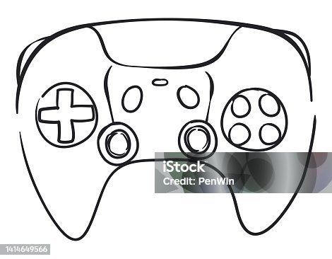 istock Frontal view of video game controller in simple lines 1414649566