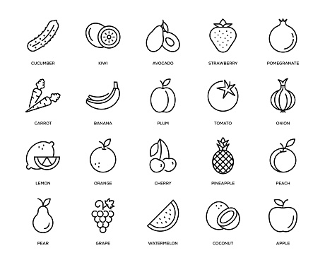 Fruit and Vegetable Icon Set - Thin Line Series