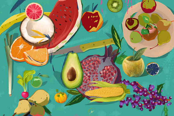 illustrazioni stock, clip art, cartoni animati e icone di tendenza di preparazione di frutta e verdura - stankovic