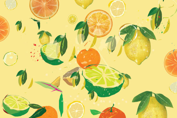 illustrazioni stock, clip art, cartoni animati e icone di tendenza di limoni di fondo alla frutta, arance - stankovic