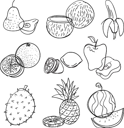 Fruit collection in black and white