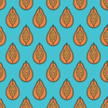 Fruit Icon Seamless Pattern, Papaya