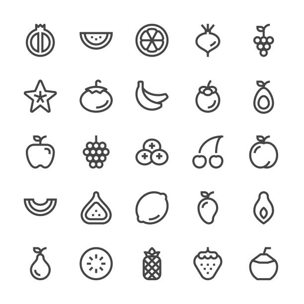 Fruit Icons - MediumX Line Fruit Icons - MediumX Line Vector EPS File. banana icons stock illustrations