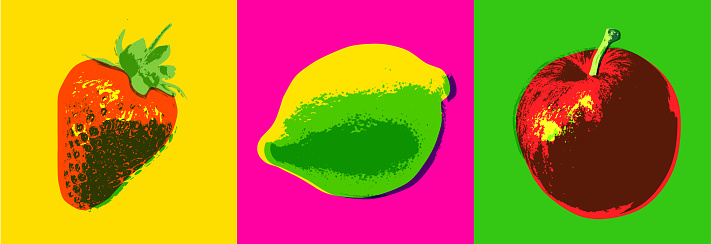 Fruit in a posterized or Pop Art style