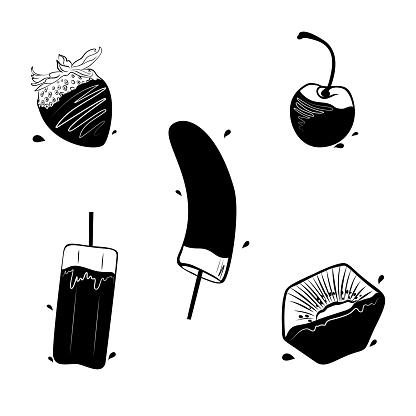 Fruit in chocolate Vector illustration in hand-drawn style