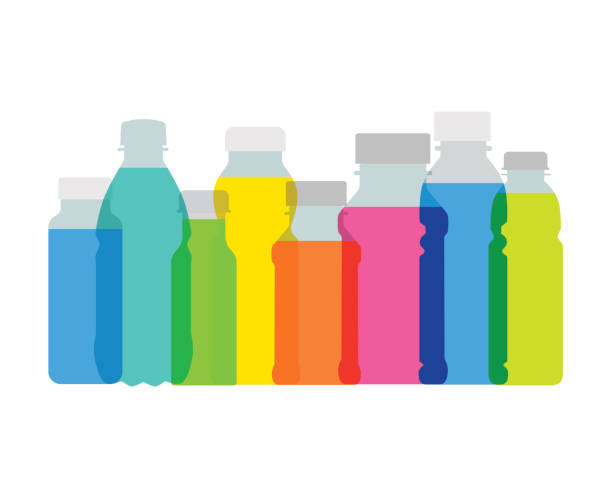 Fruit Juice bottles Colourful overlapping silhouettes of fruit juices bottles. EPS10 file, best in RGB, CS5 version in zip smoothie silhouettes stock illustrations