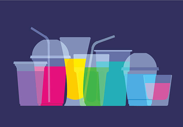 Fruit Juice Drinks Colourful overlapping silhouettes of fruit juices drinks. EPS10 file, best in RGB, CS5 version in zip smoothie silhouettes stock illustrations