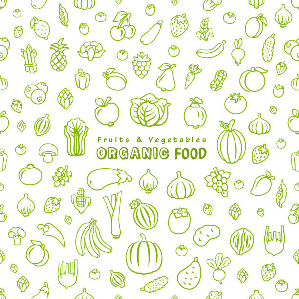 Fruits and Vegetables. Organic Food. Fruits and vegetables seamless pattern. supermarket borders stock illustrations