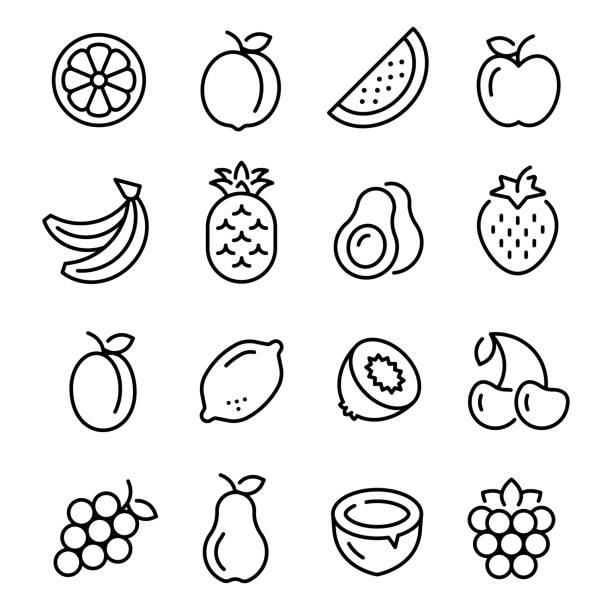 illustrations, cliparts, dessins animés et icônes de icônes de fruits ensemble. collection d’icônes web linéaires, avc vectoriel modifiable - framboise