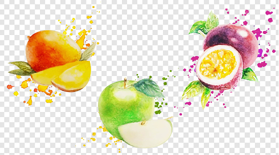 Fruits With Paints Set Isolated Transparent Background