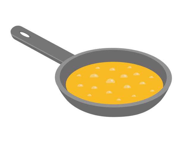 Frying pan with oil Frying pan with oil or butter. Cooking food on the skillet. Vector flat illustration cooking clipart stock illustrations