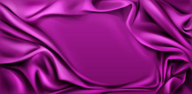 Fuchsia silk draped fabric background, banner Fuchsia silk draped fabric background. Luxurious folded glossy textile frame with smooth center, cover decoration for promo poster, advertising banner, cover design. Vector 3d realistic illustration fuchsia flower stock illustrations