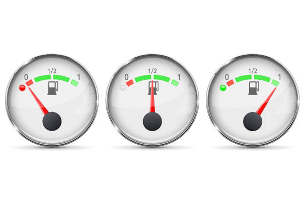 Fuel gage. Round dashboard Fuel gage. Round dashboard. Vector 3d illustration isolated on white background garage borders stock illustrations