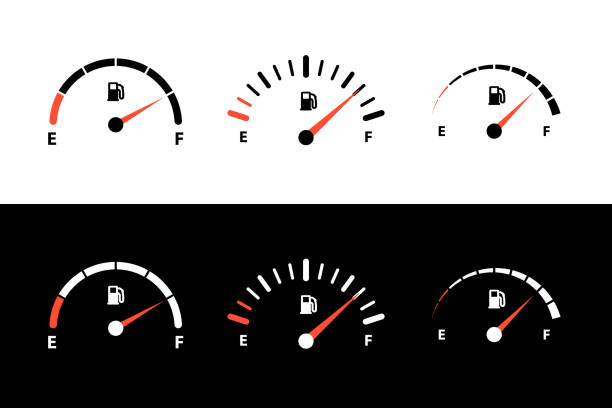 Fuel indicator meter display, gauge isolated set vector art illustration