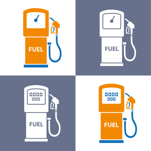 Fuel pump icons Fuel pump, gas or petrol filling station vector icons. gas pump stock illustrations