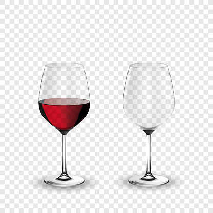 Full and empty wine glass on simple background