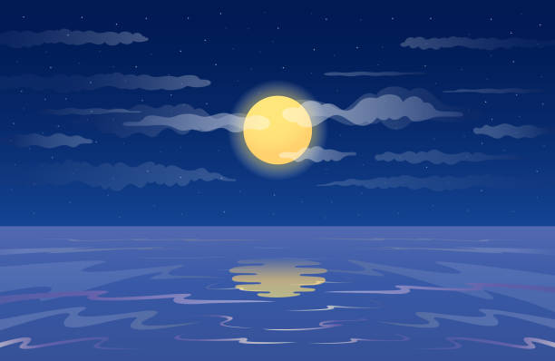 Full Moon Reflected in Water Background vector art illustration