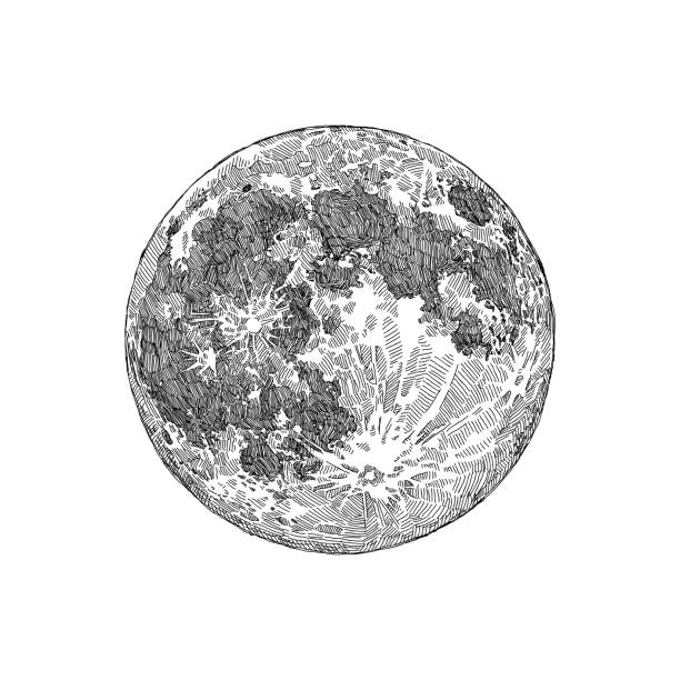 Full Moon Sketch Vector illustration of watercolor painting. volcanic crater stock illustrations