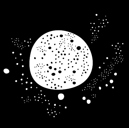 宇宙と天の川に浮かぶ満月の太陽惑星の星白黒のモノクロイラストデザインは最小限黒い背景に描くクレーター星を持つ丸い形宇宙探査アートプリントアートポスターはがき 12星座のベクターアート素材や画像を多数ご用意 Istock