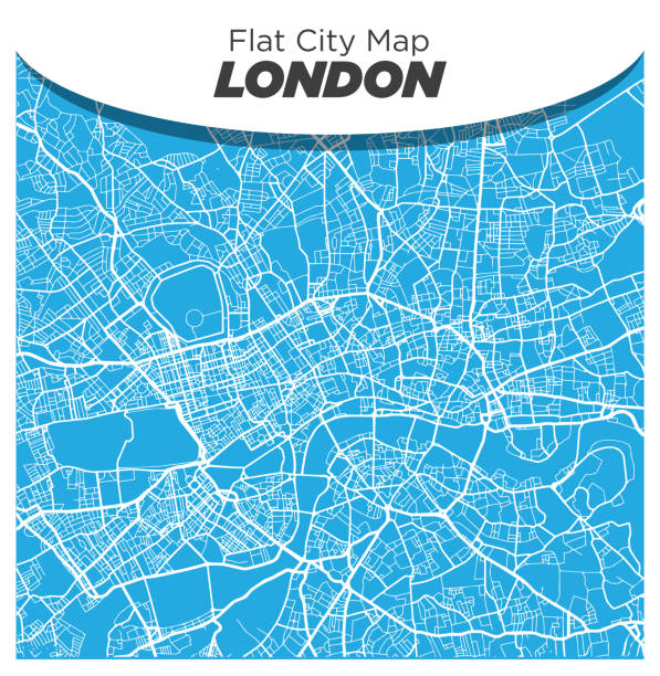 fun and creative flat street mapa londynu w anglii na niebieskim tle - chelsea stock illustrations