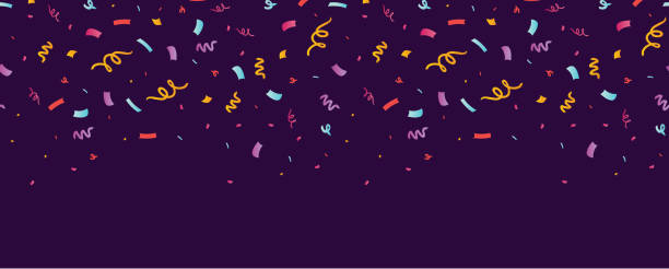 Fun confetti purple horizontal seamless border. Fun confetti purple horizontal seamless border. Great for a birthday party or an event celebration invitation or decor. Surface pattern design. birthday backgrounds stock illustrations