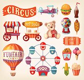 A collection of fun fair and traveling circus icons and elements.