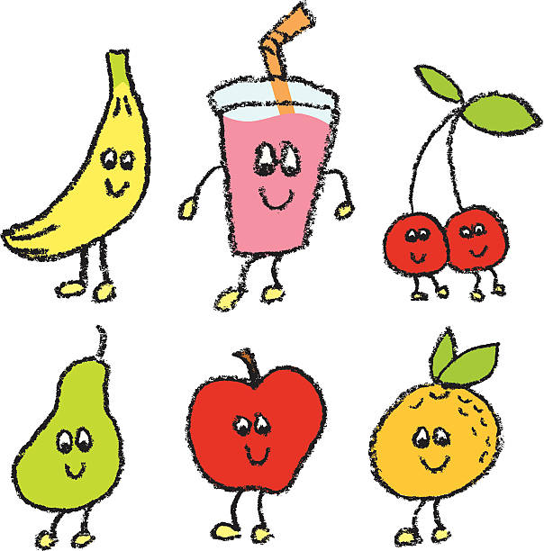 Fun Fruit and Smoothie  smoothie drawings stock illustrations