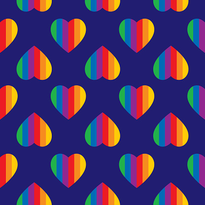 Fun Rainbow Striped Hearts Seamless Pattern