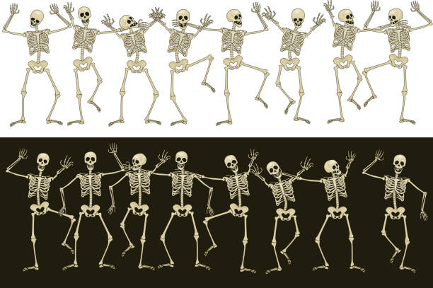 Fun skeletons  dancing borders stock illustrations
