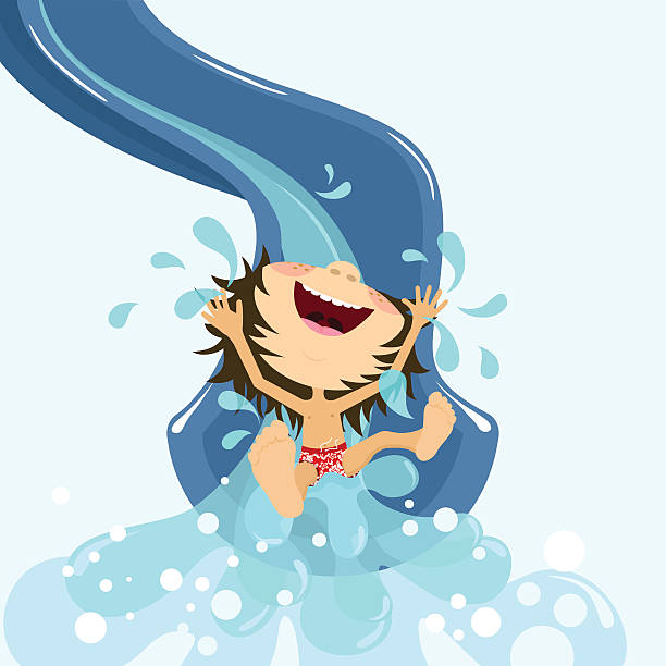 Fun summer. Water Slide. Happy kid swimming pool. vector art illustration