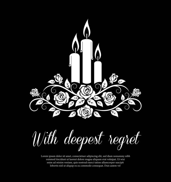 stockillustraties, clipart, cartoons en iconen met de kaartvectorsjabloon van de begrafenis met brandende kaarsen - rouwkaart