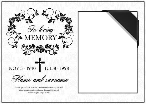 stockillustraties, clipart, cartoons en iconen met de kaart van de begrafenis, uitstekend medelevensvectorkader - rouwkaart