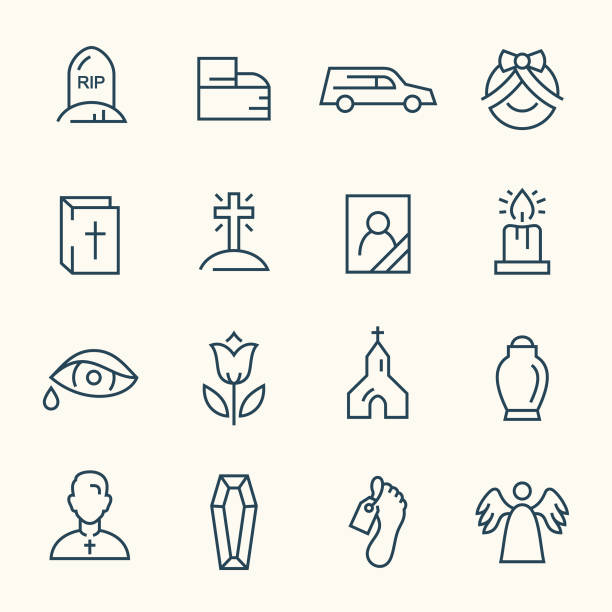 Funeral service line icons Funeral line vector icon set undertaker stock illustrations