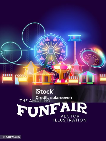 istock Funfair Rides At Night Background 1373895765