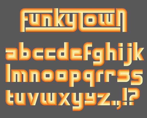 Funky colorful custom retro lettering alphabet. vector art illustration