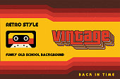 Funky Vintage Banner with Retro Lines and a Cassette Tape