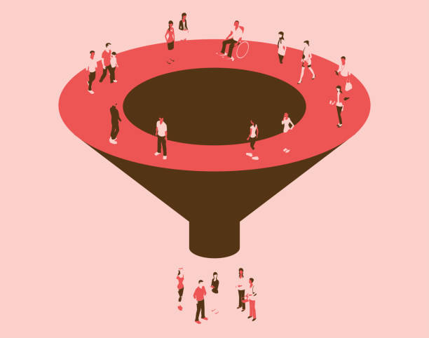 Funnel with people in a red color palette vector art illustration