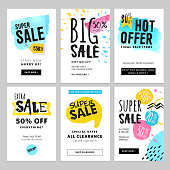 Funny and eye catching sale banners collection. Vector illustrations for social media banners, posters, email and newsletter designs, ads, promotional material.