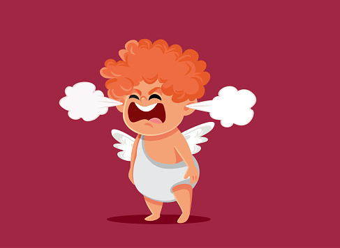 Funny Angry Cupid Vector Cartoon Illustration