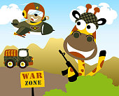 Funny animals cartoon playing war