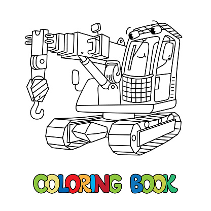 Funny autocrane or mobile crane Coloring book