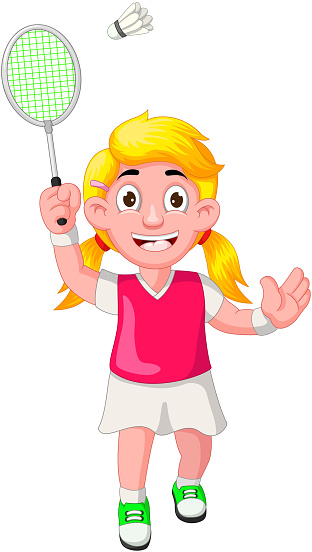 Funny Badminton Player Girl Cartoon