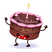 Vector Illustration Cartoon of a Funny Birthday Chocolate Cake For Friends. Happy birthday card or Poster