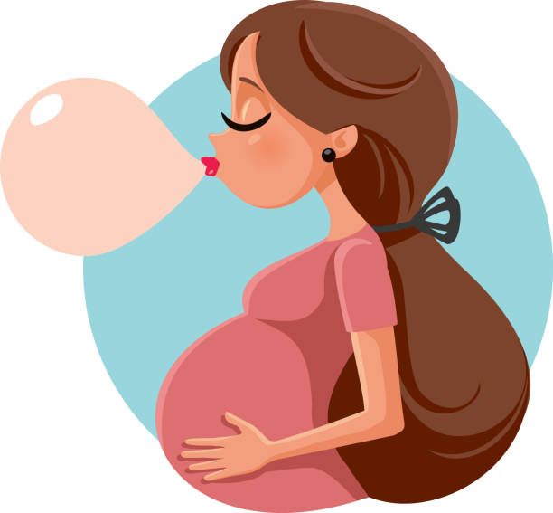 смешные пузырьковая резинка беременная женщина вектор мультфильм - beautifu...