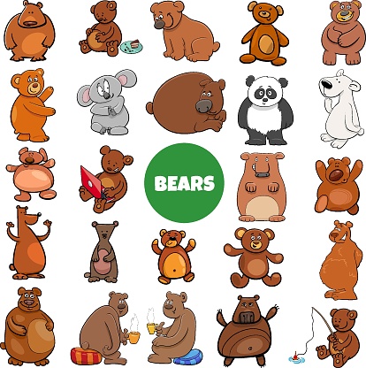 funny cartoon bears animal characters big set