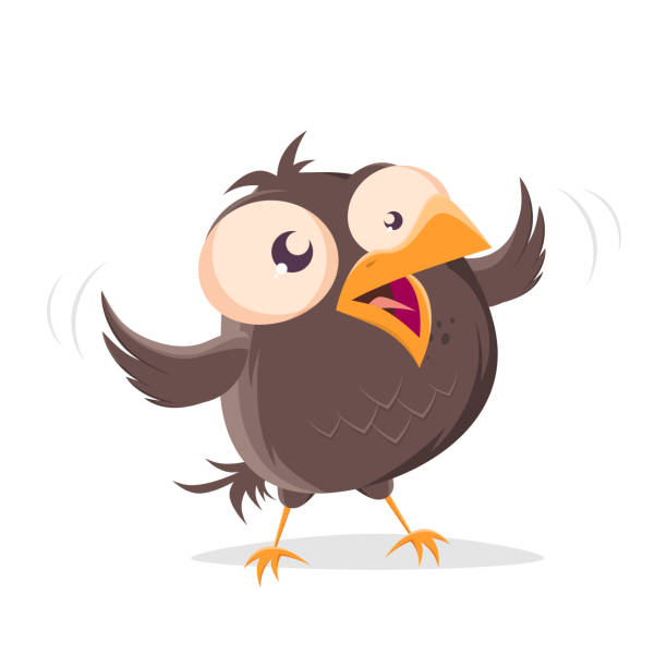 funny cartoon bird is twittering very excited vector art illustration